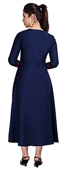 Stylish Rayon Navy Blue Embroidered Knee Length Anarkali Kurta For Women-thumb1