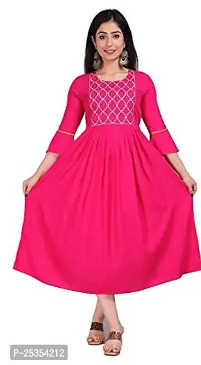 Stylish Rayon Pink Embroidered Knee Length Anarkali Kurta For Women