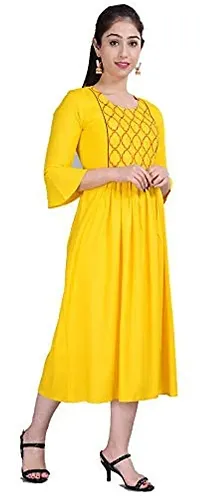 Stylish Rayon Yellow Embroidered Knee Length Anarkali Kurta For Women-thumb2