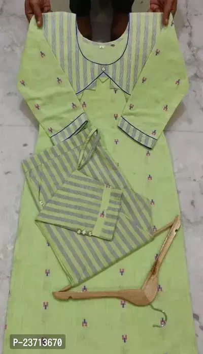 Elegant Green Khadi Cotton Kurta Bottom Set For Women