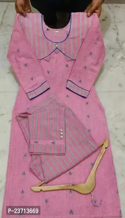 Elegant Pink Khadi Cotton Kurta Bottom Set For Women
