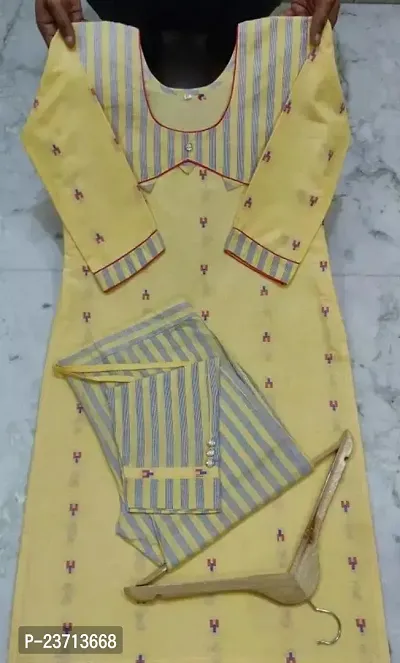 Elegant Yellow Khadi Cotton Kurta Bottom Set For Women-thumb0