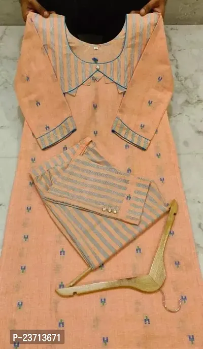 Elegant Orange Khadi Cotton Kurta Bottom Set For Women