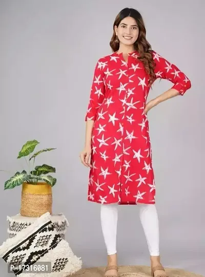 Stunning Red Printed Cotton Kurta For Women-thumb0