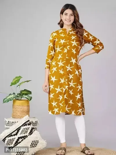 Stunning Yellow Printed Cotton Kurta For Women-thumb0