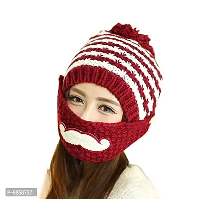 Dressify? Balaclava Beanie hat Girl/Women with Face Mask Pompom Windproof Thick Warm Snow Ski Winter Hat Red Color-thumb0