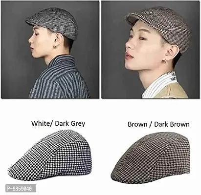 Dressify Unisex Wool Blend Cap (DF-GOLFCAP-CHECK-1-DARK GREY_Dark Grey_Free Size)-thumb4