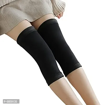 Dressify? Woolen Leg Warmer Knee Cap Cover High Socks for Men and Women Combo of Black & Beige Color 2 Pair-thumb3