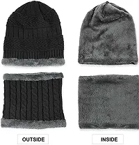 Dressify? Winter Hat Scarf Set Women Plush Velvet Thick Women Face Caps Hood Men Outdoor Ear Protection Neck Warmer Scarf Knitted Hat Black Color-thumb1