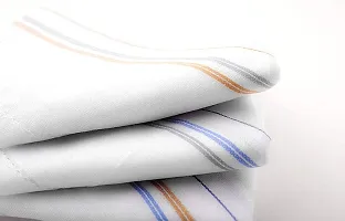 Dressify?-Men's White Colour with Multi Color Line Cotton Hanky I Rumaal I Handkerchief (24x24 Inch) Pack of 12-thumb1