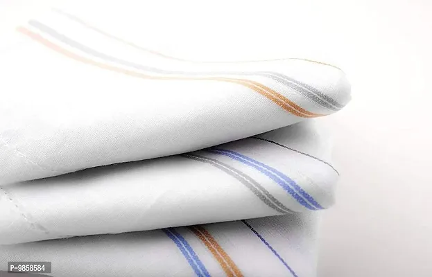 Dressify?-Men's White Colour with Multi Color Line Cotton Hanky I Rumaal I Handkerchief (24x24 Inch) Pack of 12-thumb2