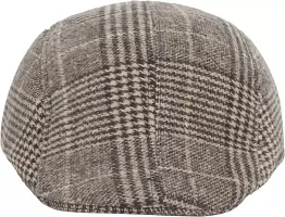 Dressify? Unisex Autumn and Winter Plaid Cap Brushed Fabric Warm Beret Couple hat, Winter hat, Flat Glof Cap with Ear Flap, Newboys Cap Brown Color-thumb4