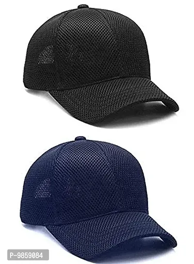 Dressify? - Men & Women Combo of Blue & Black Color Full Net/Full Mesh Baseball Fabric Cotton Cap Curved Visor Free Size/Adjustable-thumb0