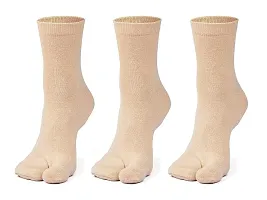 Dressify? Beige/Skin Colour Calf Length Toe Socks for Women, Thumb Socks, Combo Pack of 4 Pair-thumb1