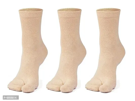 Dressify? Beige/Skin Colour Calf Length Toe Socks for Women, Thumb Socks, Combo Pack of 4 Pair-thumb2