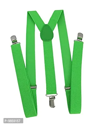 Dressify? Men's Adult Adjustable Combo of Y Back Solid Suspenders Green & White-thumb2