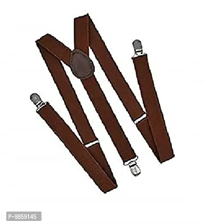 Dressify? Men's Adult Adjustable Combo of Y Back Solid Suspenders Brown & Grey-thumb2