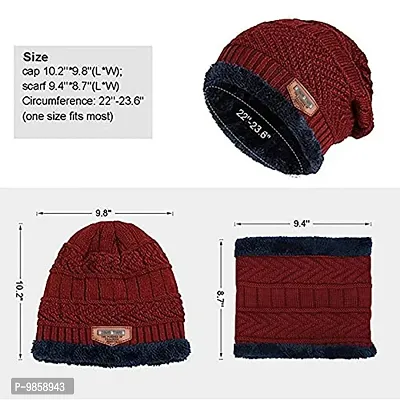 Dressify? Winter Hat Scarf Set Women Plush Velvet Thick Women Face Caps Hood Men Outdoor Ear Protection Neck Warmer Scarf Knitted Hat Red Color-thumb3