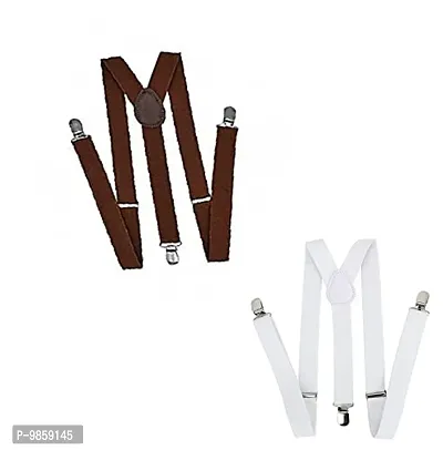 Dressify? Men's Adult Adjustable Combo of Y Back Solid Suspenders Brown & Grey-thumb0