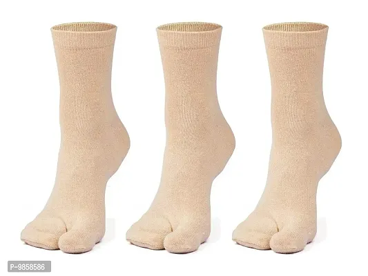 New Vastra Lok Calf Length Toe Socks for Women, Beige/Skin Colour Thumb Socks, Combo Pack of 6 Pair-thumb2