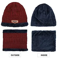 Dressify? Winter Hat Scarf Set Women Plush Velvet Thick Women Face Caps Hood Men Outdoor Ear Protection Neck Warmer Scarf Knitted Hat Red Color-thumb1
