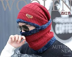 New Vastra Lok Unisex Ultra Soft Woollen Cap Bandhan and Neck Scarf Set Warm, Snow Proof (Red, Free Size)-thumb1