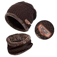 Dressify? Winter Hat Scarf Set Women Plush Velvet Thick Women Face Caps Hood Men Outdoor Ear Protection Neck Warmer Scarf Knitted Hat Brown Color-thumb1