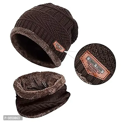 Dressify? Winter Hat Scarf Set Women Plush Velvet Thick Women Face Caps Hood Men Outdoor Ear Protection Neck Warmer Scarf Knitted Hat Brown Color-thumb2