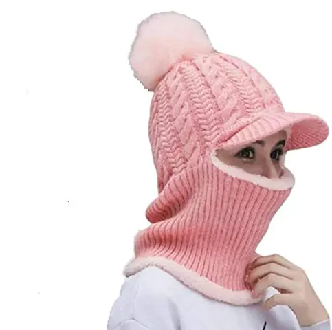 Buy GS Winter Visor Hats Women Pink Color Knit Beanie Skullies Hat Female  Thick Velvet Hair Ball Warm Bonnet Caps Bib Set Online In India At  Discounted Prices