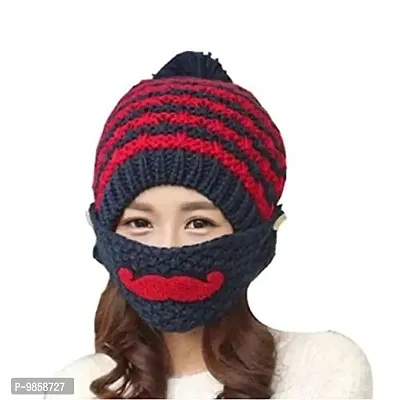 Dressify? Balaclava Beanie hat Girl/Women with Face Mask Pompom Windproof Thick Warm Snow Ski Winter Hat Blue Color-thumb0
