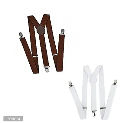 NVL Men's Adjustable Combo of Y Back Solid Suspenders Brown & Grey-thumb0