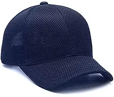 Dressify? - Unisex Blue Color Full Net/Full Mesh Baseball Fabric Cotton Cap Curved Visor Free Size/Adjustable Blue + Black Color-thumb4