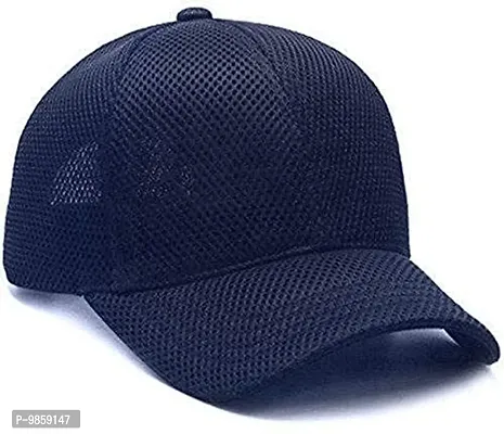 Dressify? - Unisex Blue Color Full Net/Full Mesh Baseball Fabric Cotton Cap Curved Visor Free Size/Adjustable Blue + Black Color-thumb5