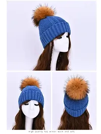 Dressify? Winter Soft Warm 1 Set Snow Proof Ball Cap (Inside Fur) Woolen Beanie Cap with Scarf for Women Girl Ladies Blue Color-thumb3