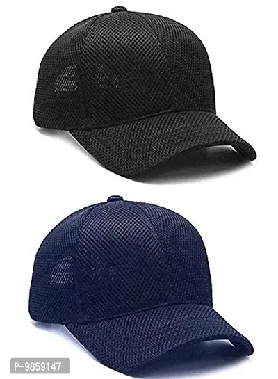 Dressify? - Unisex Blue Color Full Net/Full Mesh Baseball Fabric Cotton Cap Curved Visor Free Size/Adjustable Blue + Black Color