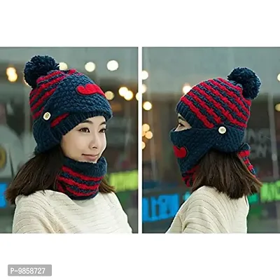 Dressify? Balaclava Beanie hat Girl/Women with Face Mask Pompom Windproof Thick Warm Snow Ski Winter Hat Blue Color-thumb4