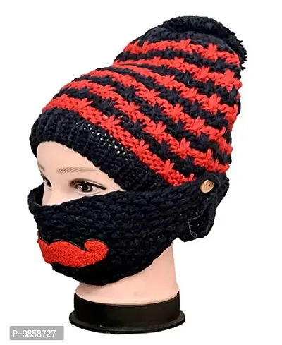 Dressify? Balaclava Beanie hat Girl/Women with Face Mask Pompom Windproof Thick Warm Snow Ski Winter Hat Blue Color-thumb2