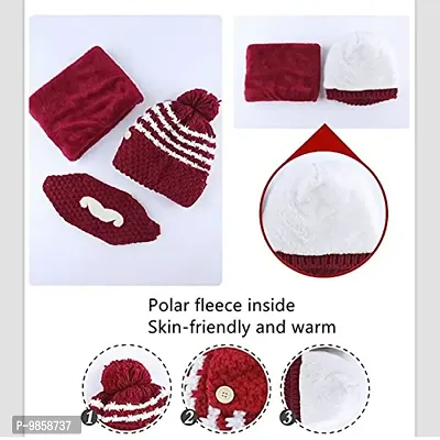 Dressify? Balaclava Beanie hat Girl/Women with Face Mask Pompom Windproof Thick Warm Snow Ski Winter Hat Red Color-thumb4