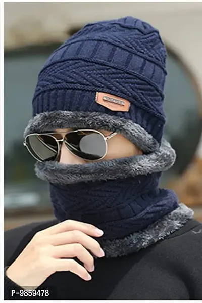 Dressify? Men I Boy's Winter Cold-Proof Korean Version Tide Knitted All-Match Cycling Confinement Plus Velvet Ladies Autumn and Winter Warm Wool hat Blue Color-thumb3