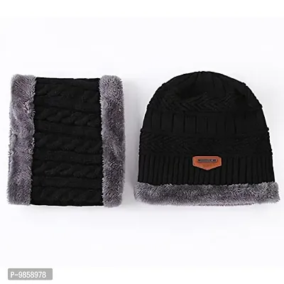 Dressify? Winter Hat Scarf Set Women Plush Velvet Thick Women Face Caps Hood Men Outdoor Ear Protection Neck Warmer Scarf Knitted Hat Black Color-thumb4