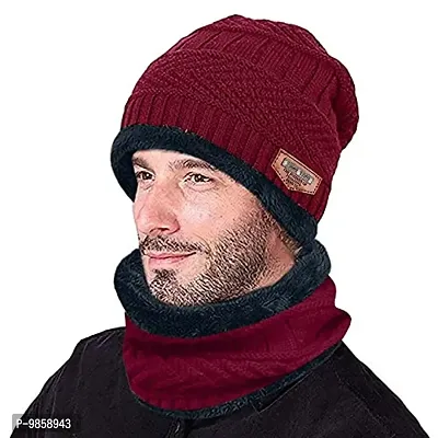 Dressify? Winter Hat Scarf Set Women Plush Velvet Thick Women Face Caps Hood Men Outdoor Ear Protection Neck Warmer Scarf Knitted Hat Red Color