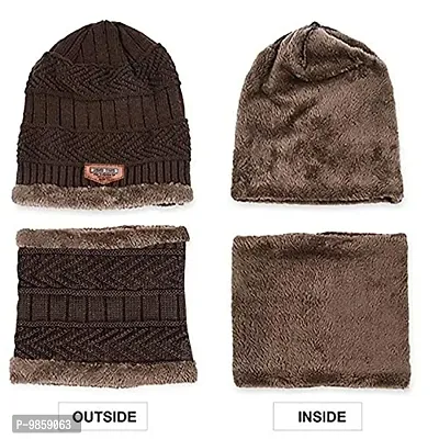 Dressify? Winter Hat Scarf Set Women Plush Velvet Thick Women Face Caps Hood Men Outdoor Ear Protection Neck Warmer Scarf Knitted Hat Brown Color-thumb3