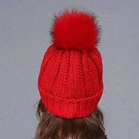 Dressify? Winter Soft Warm Snow Proof Pom Pom Cap (Inside Fur) Woolen Beanie Cap with Scarf for Women's & Girl's (Freesize)-Red Color-thumb2