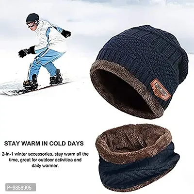 Dressify? Winter Hat Scarf Set Women Plush Velvet Thick Women Face Caps Hood Men Outdoor Ear Protection Neck Warmer Scarf Knitted Hat Blue Color-thumb4