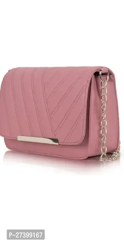 Stylish Pink PU Sling Bag with Chain Strap-thumb0