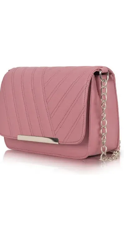 Stylish Pink PU Sling Bag with Chain Strap