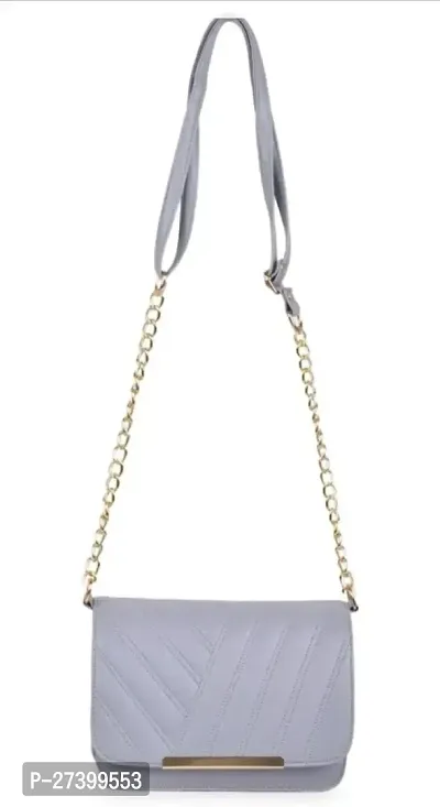 Stylish Grey PU Sling Bag with Chain Strap-thumb2