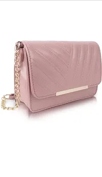 Stylish Pink PU Sling Bag with Chain Strap-thumb1