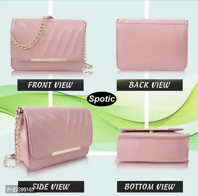 Stylish Pink PU Sling Bag with Chain Strap-thumb5