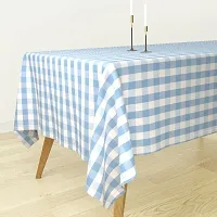 AJS Living Mercerised Fabric Cotton TC Checks/Blocks Design Rectangle 8 Feet Table Cloth Cover for Home/Office/Hotel Dining Bench, 6-8 Seater, 140 x240 cm, Blue Square-thumb1